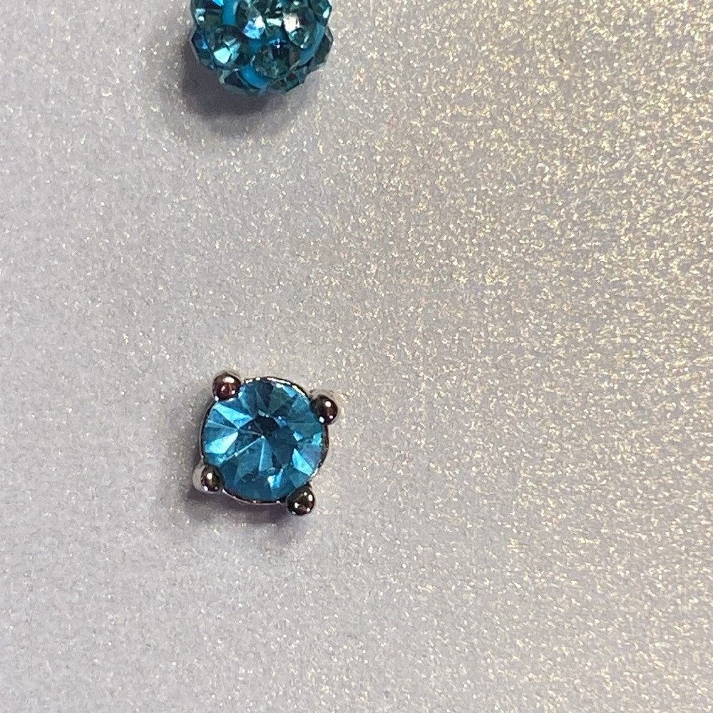 Blue Crystal Silver Tone Pierced Earrings - Picture 6 of 10